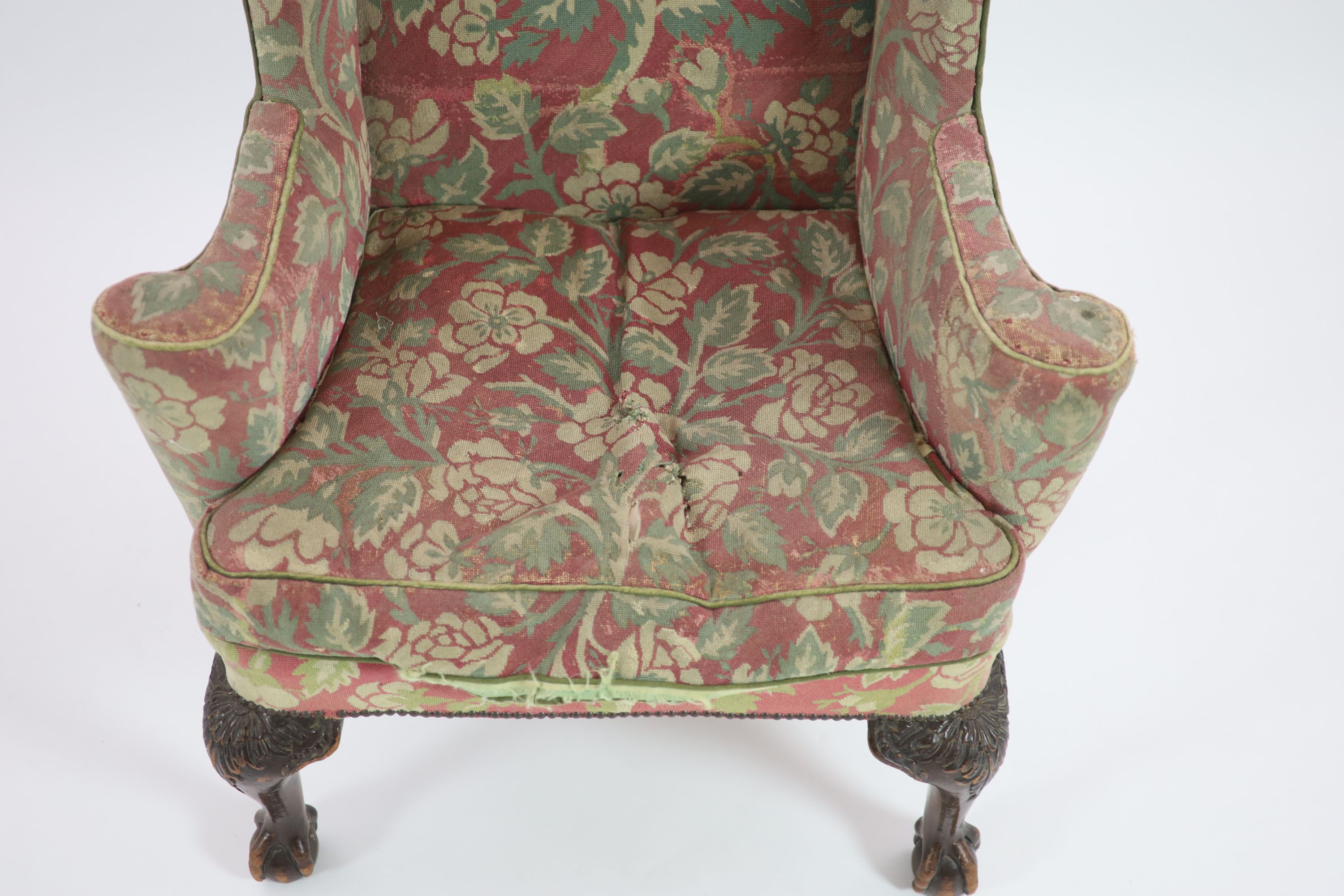 A George III Irish mahogany wing armchair, W.85cm D.78cm H.121cm